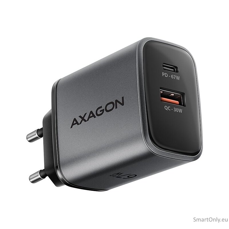 AXAGON ACU-PQ67 GaN Wall charger 67W, 2x port (USB-A + USB-C) PD3.0/PPS/QC4+/SFC 2.0/Apple, Black 9