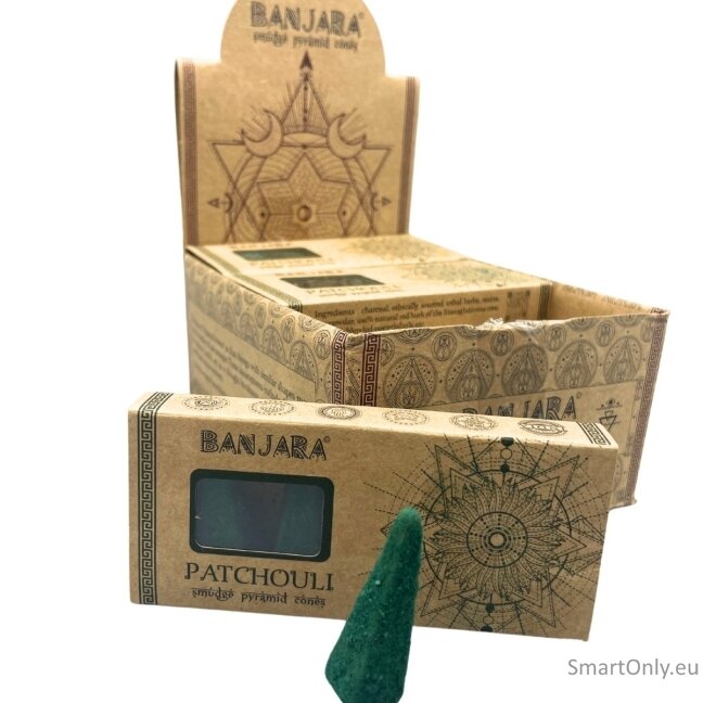 Banjara Smudge Piramidės formos kūgeliai smilkinimui - Patchouli 1 Banjara Smudge Piramidės formos kūgeliai smilkinimui - Patchouli 1