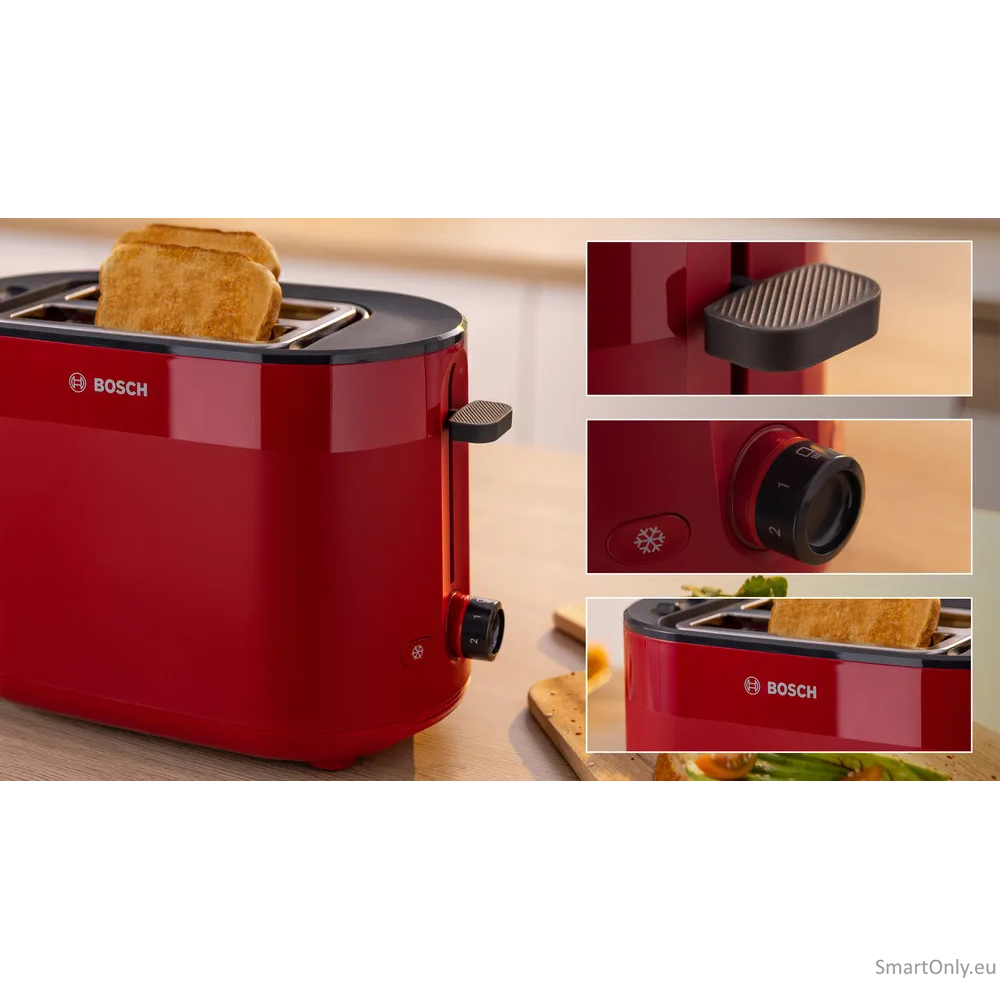 Bosch Compact Toaster | TAT2M124 MyMoment | Power 950 W | Number of slots 2 | Housing material Plastic | Red 4 Bosch Compact Toaster | TAT2M124 MyMoment | Power 950 W | Number of slots 2 | Housing material Plastic | Red 4