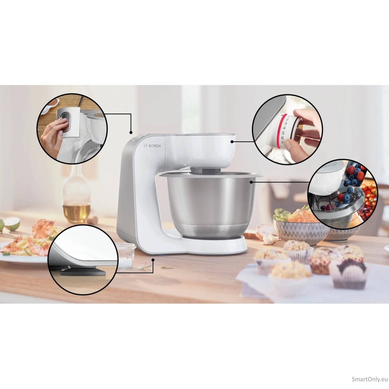Bosch MUM58200 Kitchen Machine, 1000W, 7 speeds, 3,9L stainless steel mixing bowl, White 1 Bosch MUM58200 Kitchen Machine, 1000W, 7 speeds, 3,9L stainless steel mixing bowl, White 1