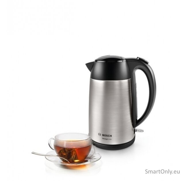 Bosch Kettle DesignLine TWK3P420 Electric 2400 W 1.7 L Stainless steel 360° rotational base Stainless steel/Black 2 Bosch Kettle DesignLine TWK3P420 Electric 2400 W 1.7 L Stainless steel 360° rotational base Stainless steel/Black 2