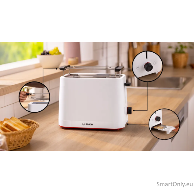 Bosch Compact Toaster | TAT3M121 MyMoment | Number of slots 2 | Housing material Plastic | White 2 Bosch Compact Toaster | TAT3M121 MyMoment | Number of slots 2 | Housing material Plastic | White 2