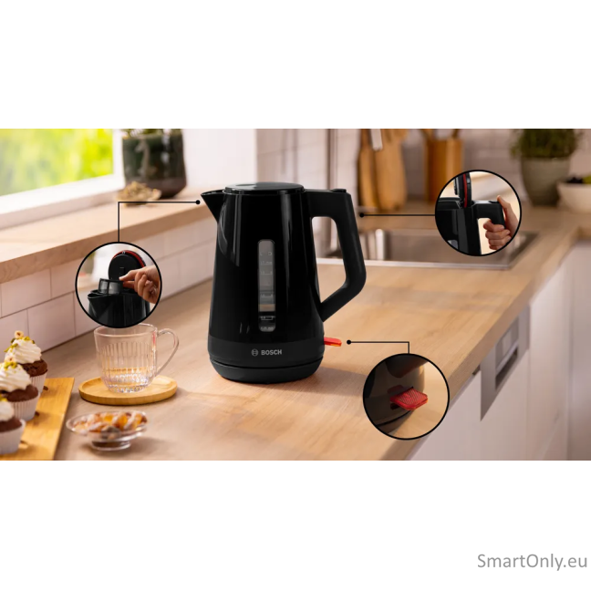 Bosch Kettle | TWK1M123 | Electric | 2400 W | 1.7 L | Plastic | 360° rotational base | Black 1 Bosch Kettle | TWK1M123 | Electric | 2400 W | 1.7 L | Plastic | 360° rotational base | Black 1