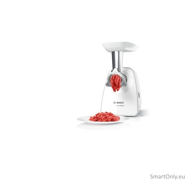 Bosch | Meat mincer SmartPower | MFW2510W | White | 350 W | Number of speeds 1 | 2 Discs: 3.8 and 8 mm; Sausage filler accessory. 1