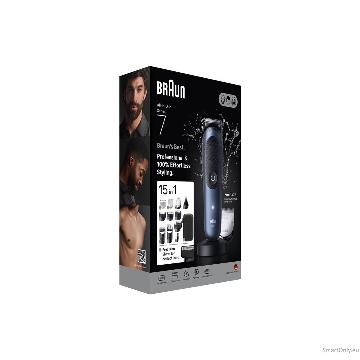 Braun Hair Trimmer | All-in-One Series 7 AIO7580 | Cordless | Wet & Dry | Number of length steps 14 | Blue/Black 2 Braun Hair Trimmer | All-in-One Series 7 AIO7580 | Cordless | Wet & Dry | Number of length steps 14 | Blue/Black 2
