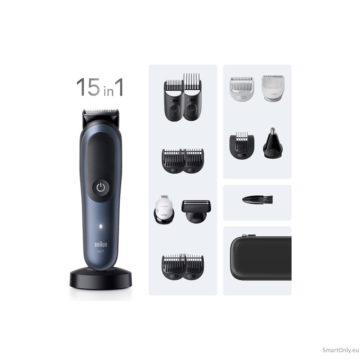 Braun Hair Trimmer | All-in-One Series 7 AIO7580 | Cordless | Wet & Dry | Number of length steps 14 | Blue/Black Braun Hair Trimmer | All-in-One Series 7 AIO7580 | Cordless | Wet & Dry | Number of length steps 14 | Blue/Black