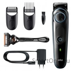 Braun Beard Trimmer with Precision dial and Gillette ProGlide razor BT3340 Cordless or corded, Operating time (max) 80 min, Number of length steps 39, NiMH, Black