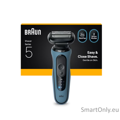 Braun Shaver | Series 5 52-A1000s | Operating time (max) 50 min | Wet & Dry | Lithium Ion | Blue/Black Braun Shaver | Series 5 52-A1000s | Operating time (max) 50 min | Wet & Dry | Lithium Ion | Blue/Black