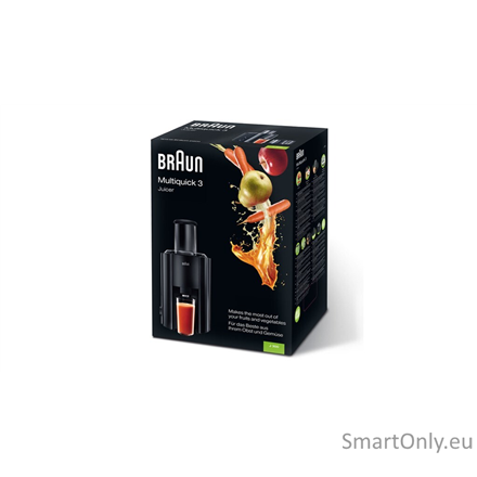 Braun | J 300 BK | Type Automatic juicer | Black | 800 W | Extra large fruit input | Number of speeds 2 3 Braun | J 300 BK | Type Automatic juicer | Black | 800 W | Extra large fruit input | Number of speeds 2 3