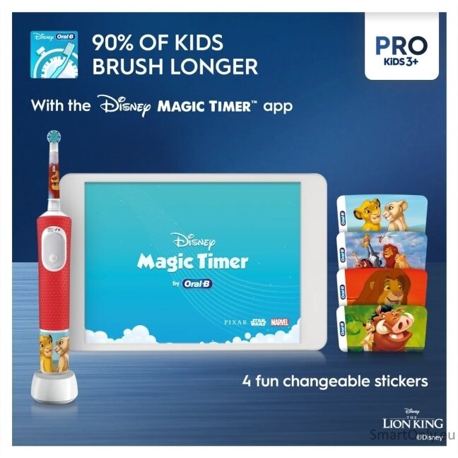 Braun | Electric Toothbrush | Vitality PRO Kids 3+ Lion King | Rechargeable | For children | Number of brush heads included 1 | Number of teeth brushing modes 2 4 Braun | Electric Toothbrush | Vitality PRO Kids 3+ Lion King | Rechargeable | For children | Number of brush heads included 1 | Number of teeth brushing modes 2 4
