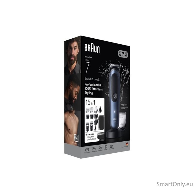 Braun Hair Trimmer | All-in-One Series 7 AIO7580 | Cordless | Wet & Dry | Number of length steps 14 | Blue/Black 2 Braun Hair Trimmer | All-in-One Series 7 AIO7580 | Cordless | Wet & Dry | Number of length steps 14 | Blue/Black 2