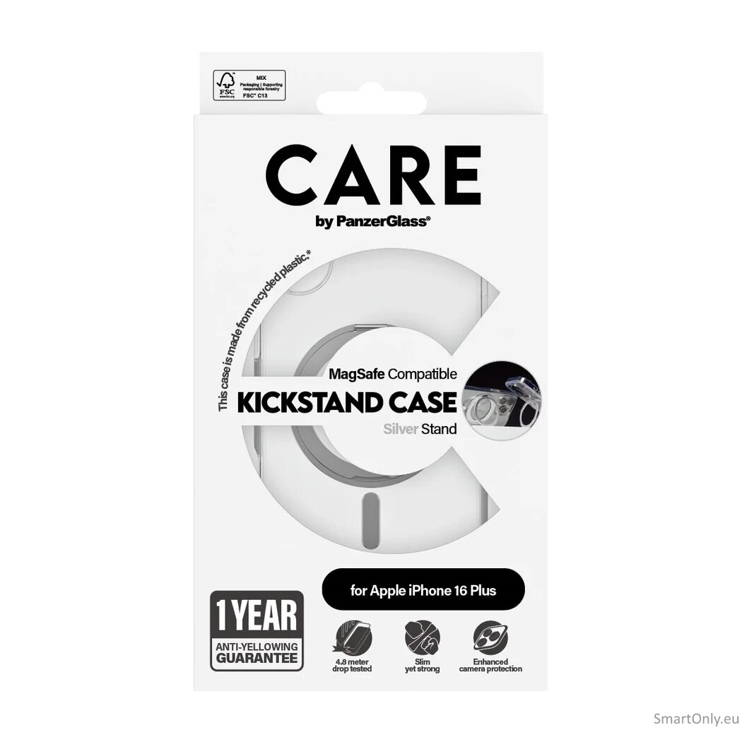 CARE by PanzerGlass Case Feature | Back protection | Apple | iPhone 16 Plus | Recycled plastic | Silver | Kickstand & MagSafe 3 CARE by PanzerGlass Case Feature | Back protection | Apple | iPhone 16 Plus | Recycled plastic | Silver | Kickstand & MagSafe 3