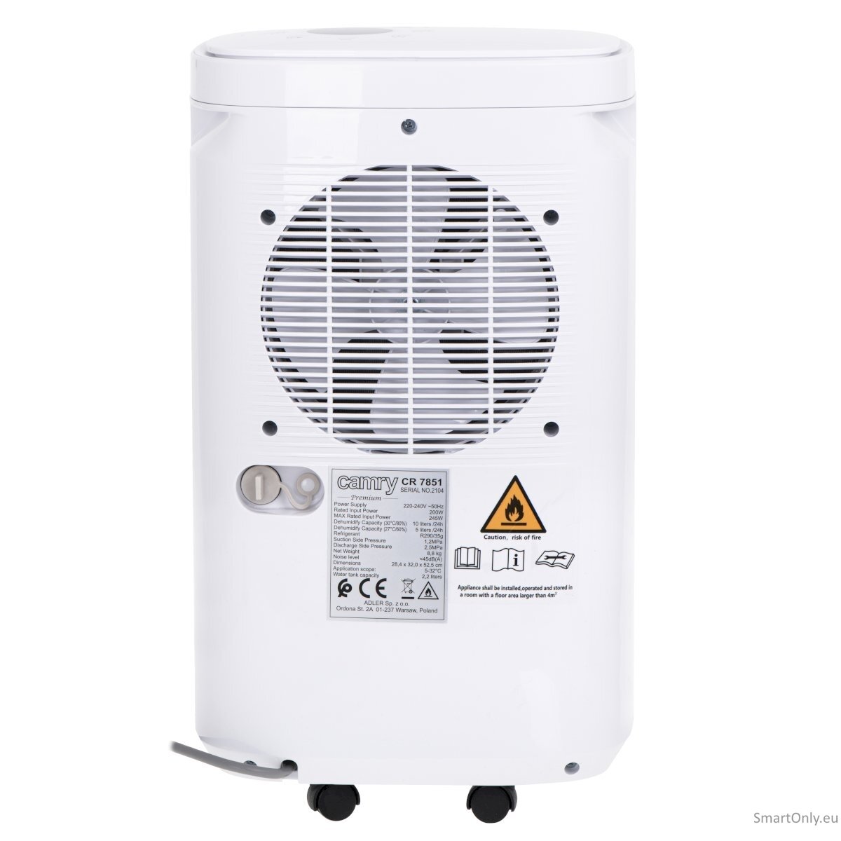 Camry Air Dehumidifier CR 7851 Power 200 W, Suitable for rooms up to 60 m³, Water tank capacity 2.2 L, White 3