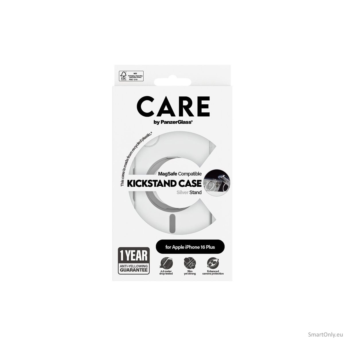 CARE by PanzerGlass Case Feature | Back protection | Apple | iPhone 16 Plus | Recycled plastic | Silver | Kickstand & MagSafe 7 CARE by PanzerGlass Case Feature | Back protection | Apple | iPhone 16 Plus | Recycled plastic | Silver | Kickstand & MagSafe 7
