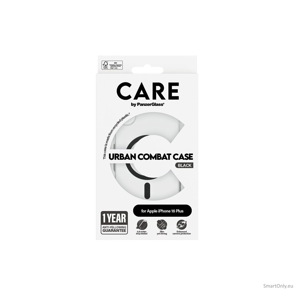 CARE by PanzerGlass Case Flagship | Back protection | Apple | iPhone 16 Plus | Recycled plastic | Transparent/Black | MagSafe 8 CARE by PanzerGlass Case Flagship | Back protection | Apple | iPhone 16 Plus | Recycled plastic | Transparent/Black | MagSafe 8