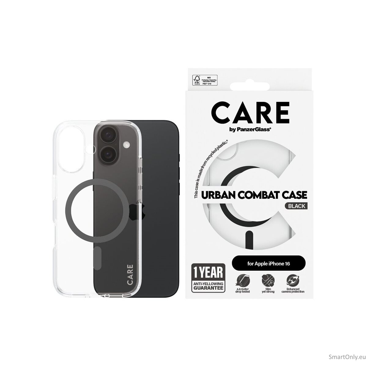 CARE by PanzerGlass Case Flagship Black MagSafe iPhone 16 | CARE 3