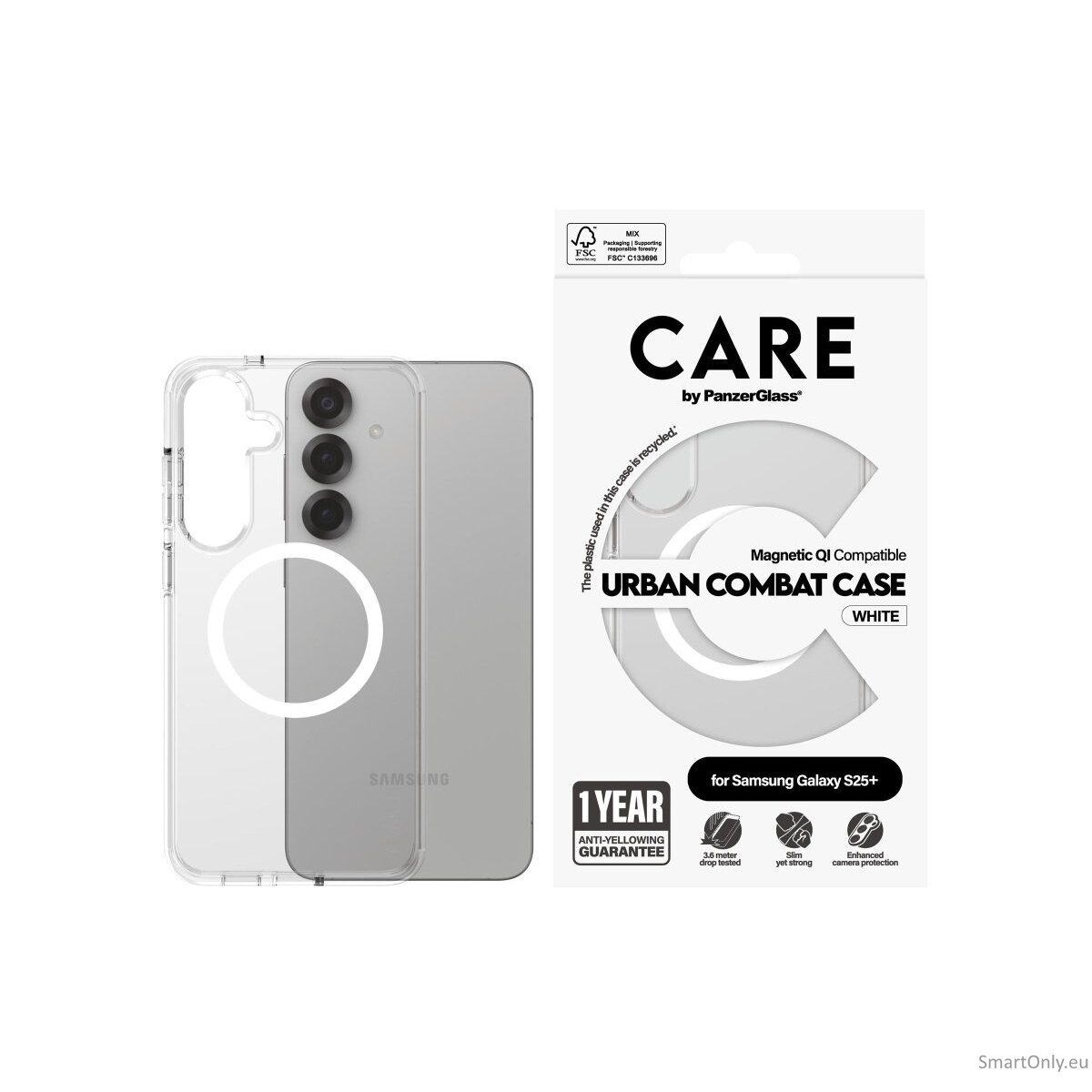 CARE by PanzerGlass Flagship Case Transparent Urban Combat w. White Qi Compatible Samsung Galaxy S25 | CARE 5 CARE by PanzerGlass Flagship Case Transparent Urban Combat w. White Qi Compatible Samsung Galaxy S25 | CARE 5