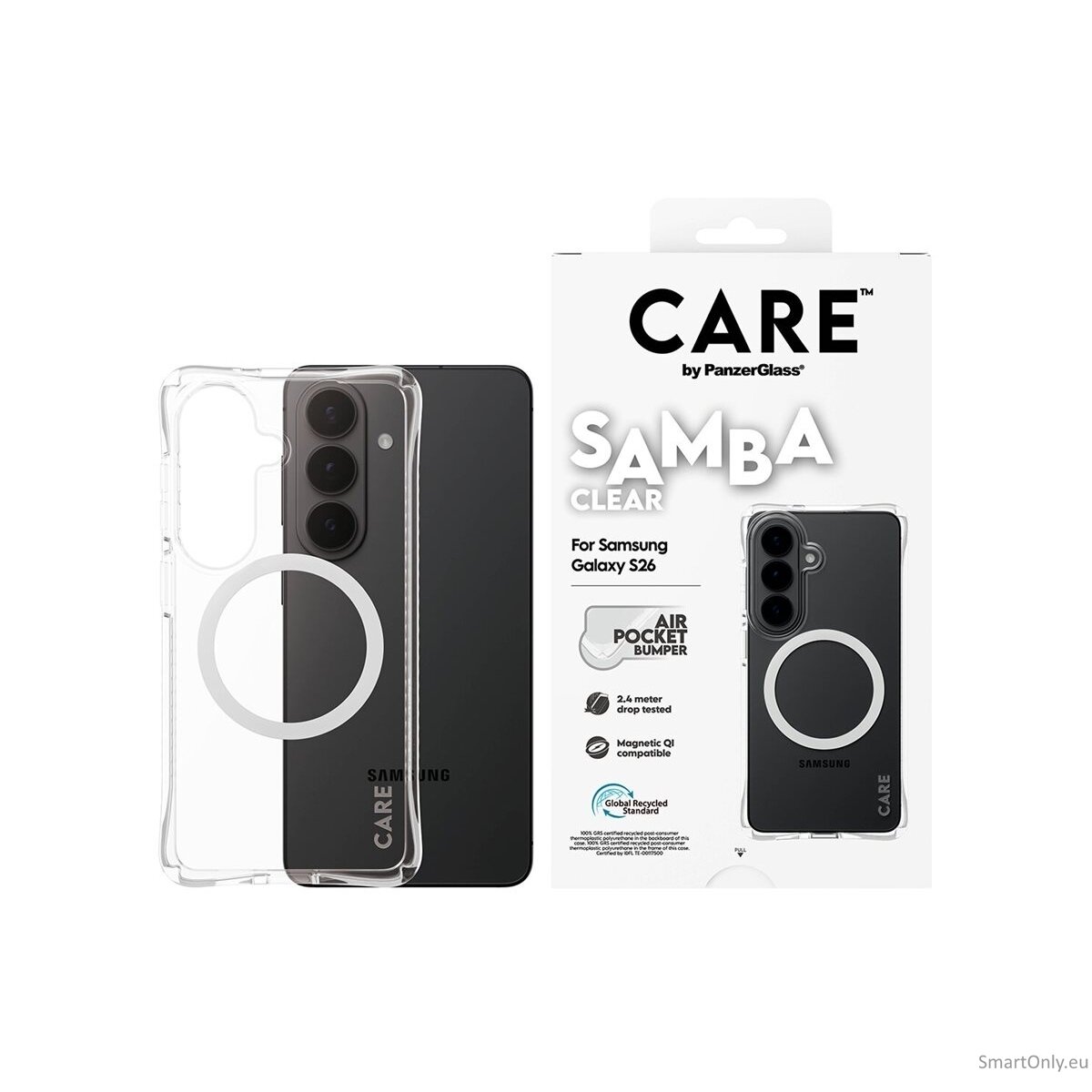 CARE by PanzerGlass Samba Case Transparent w. White Qi Samsung New Galaxy S26 | PanzerGlass CARE by PanzerGlass Samba Case Transparent w. White Qi Samsung New Galaxy S26 | PanzerGlass