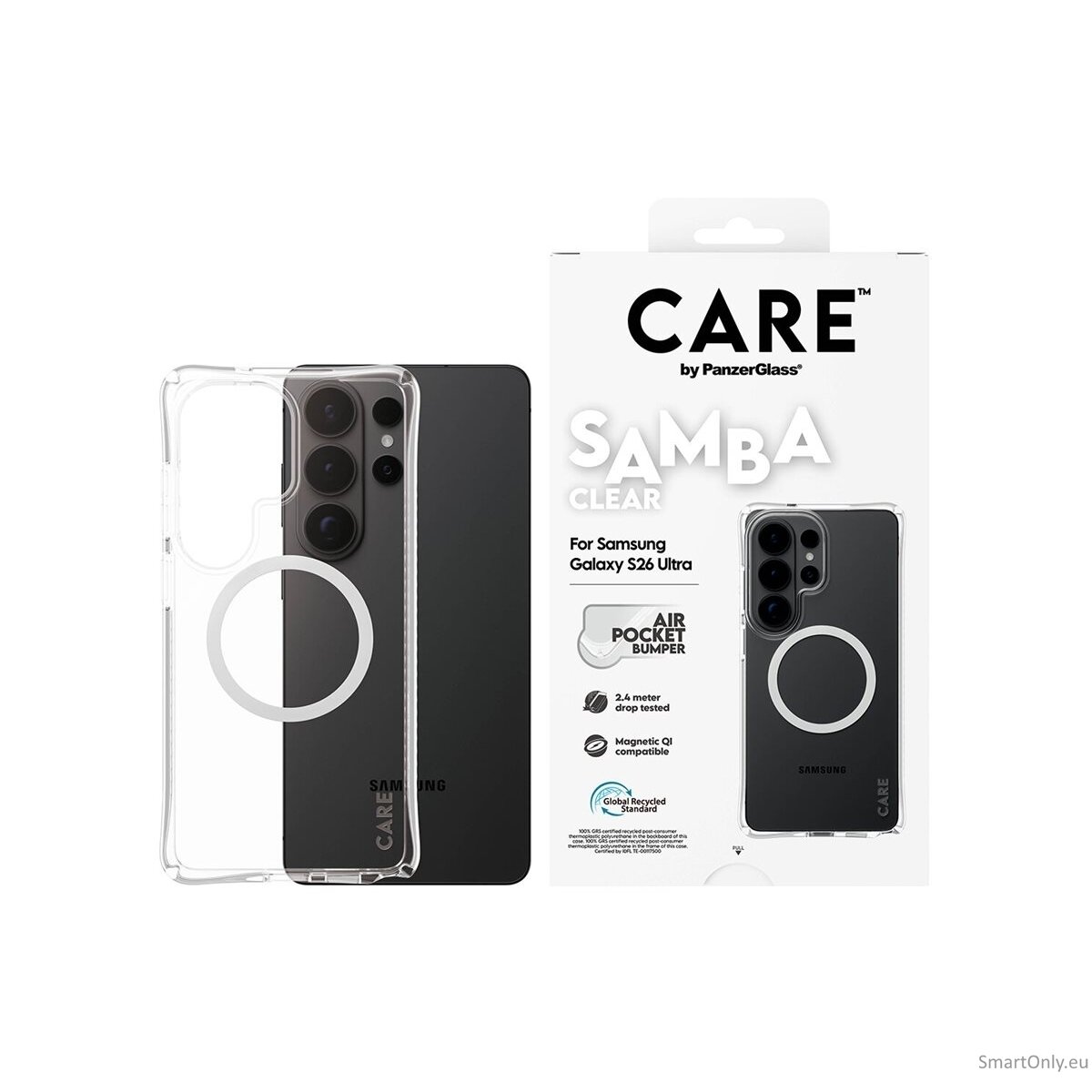 CARE by PanzerGlass Samba Case Transparent w. White Qi Samsung New Galaxy S26 Ultra | PanzerGlass 5