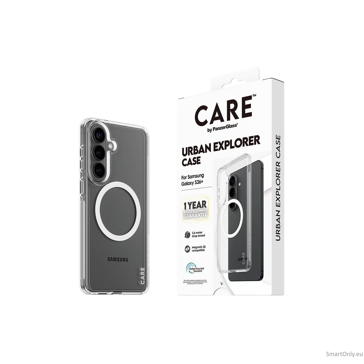 CARE by PanzerGlass Urban Explorer Case Transparent w. White Qi Samsung New Galaxy S26 Plus | PanzerGlass 3
