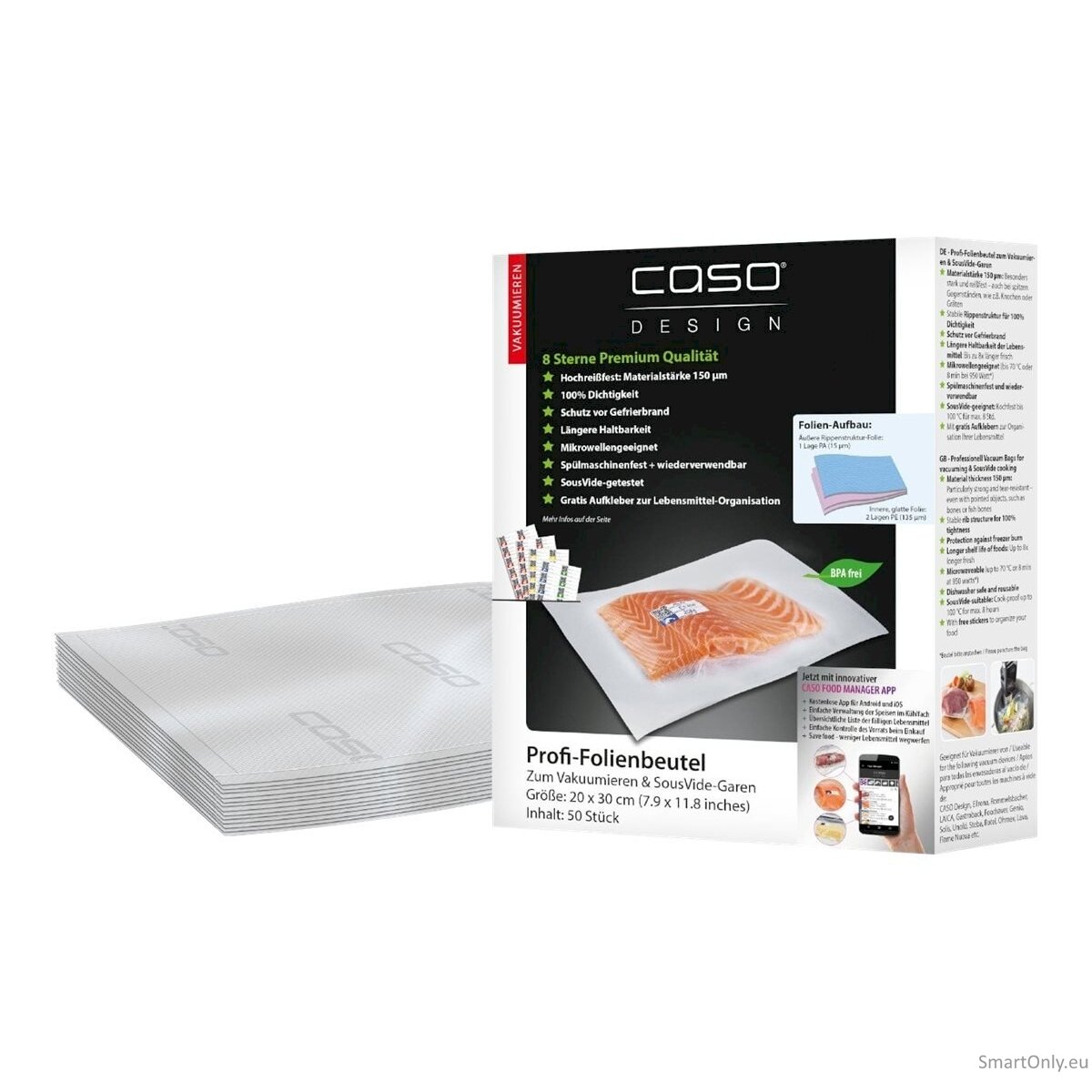 Caso Foil Bags 01219 50 units Dimensions (W x L) 20 x 30 cm Ribbed 3 Caso Foil Bags 01219 50 units Dimensions (W x L) 20 x 30 cm Ribbed 3