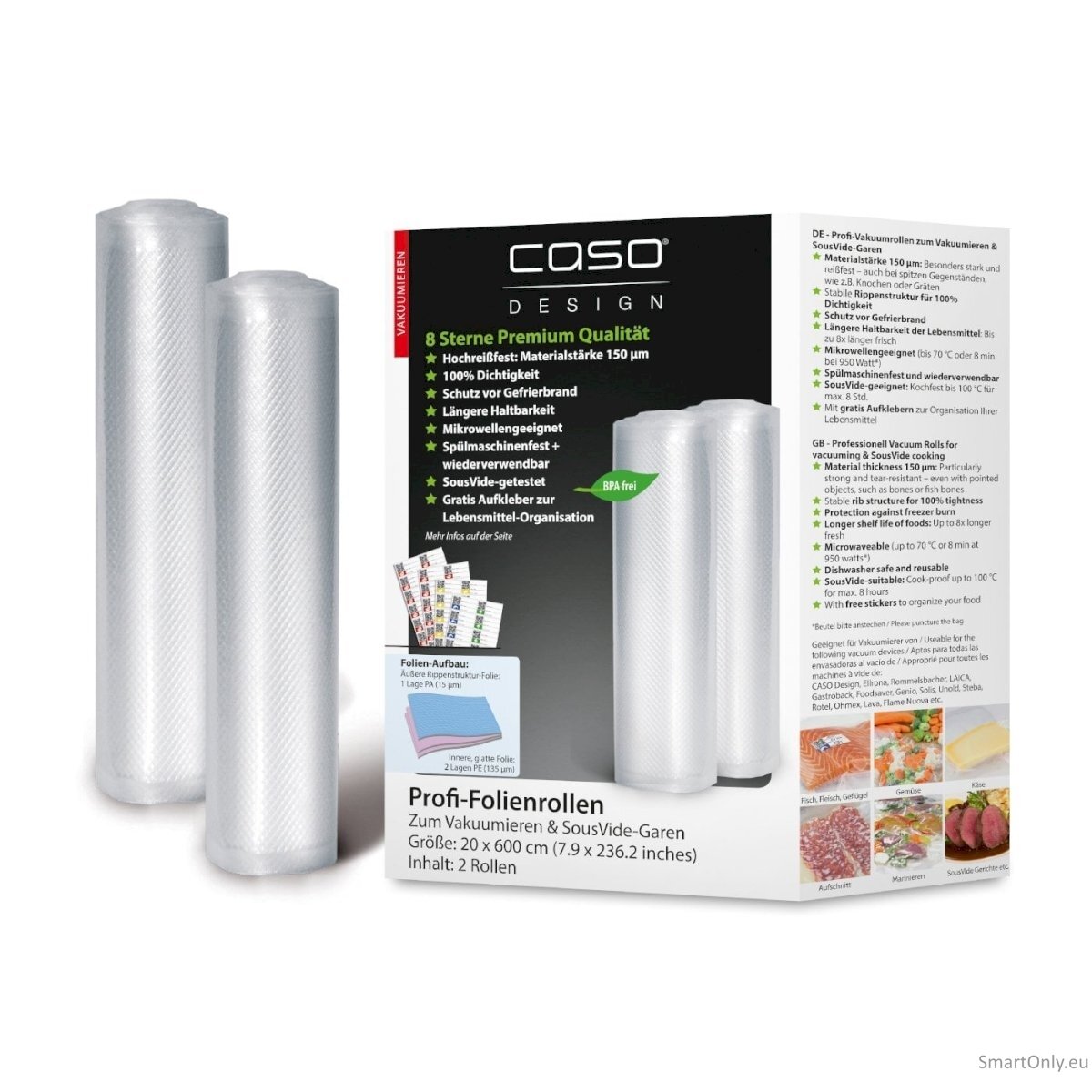 Caso Foil rolls 01221 2 units Dimensions (W x L) 20 x 600 cm Ribbed 4 Caso Foil rolls 01221 2 units Dimensions (W x L) 20 x 600 cm Ribbed 4