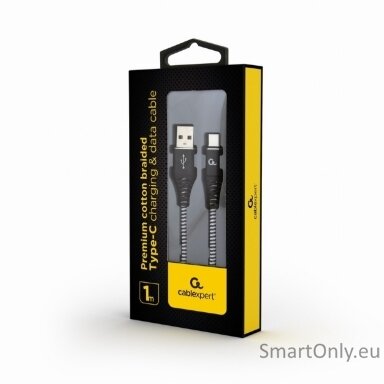 Cablexpert | Premium cotton braided Type-C USB charging and data cable, 1 m | CC-USB2B-AMCM-1M-BW Cablexpert | Premium cotton braided Type-C USB charging and data cable, 1 m | CC-USB2B-AMCM-1M-BW