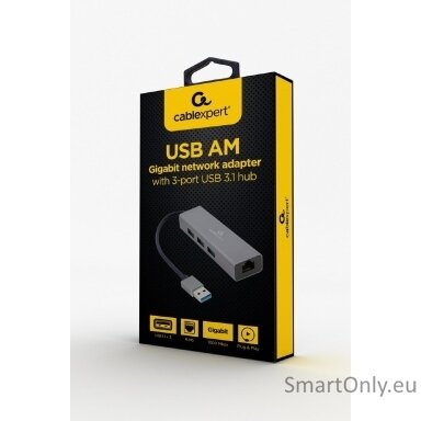 Cablexpert | USB AM Gigabit network adapter with 3-port USB 3.0 hub | A-AMU3-LAN-01 Cablexpert | USB AM Gigabit network adapter with 3-port USB 3.0 hub | A-AMU3-LAN-01