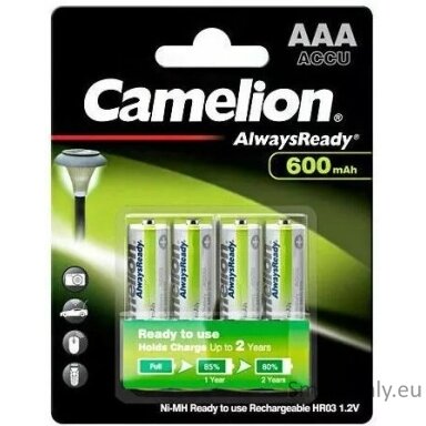 Camelion AlwaysReady AAA R03 600 Rechargeable batteries, 4 vnt. Camelion AlwaysReady AAA R03 600 Rechargeable batteries, 4 vnt.
