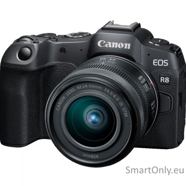 Canon | EOS R8 Body + RF 24-50mm F4.5-6.3 IS STM (AIP) | Megapixel 24.2 MP | Image stabilizer | ISO sensitivity (max) 102400 | Display diagonal 3 " | Wi-Fi | Video recording | Automatic, manual | CMOS