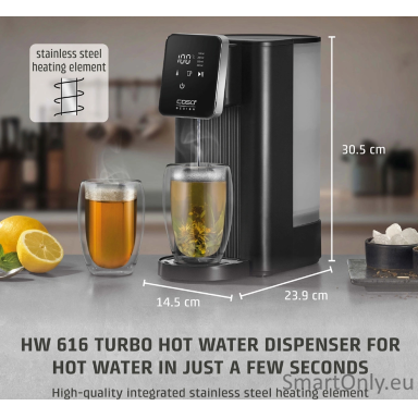 Caso | Turbo Hot Water Dispenser | HW 616 | Water Dispenser | 2600 W | 2.5 L | Plastic/Stainless Steel | Black/Stainless Steel
