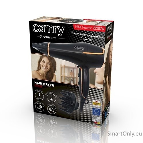 Camry Hair Dryer CR 2255 2200 W, Number of temperature settings 3, Diffuser nozzle, Black 5 Camry Hair Dryer CR 2255 2200 W, Number of temperature settings 3, Diffuser nozzle, Black 5