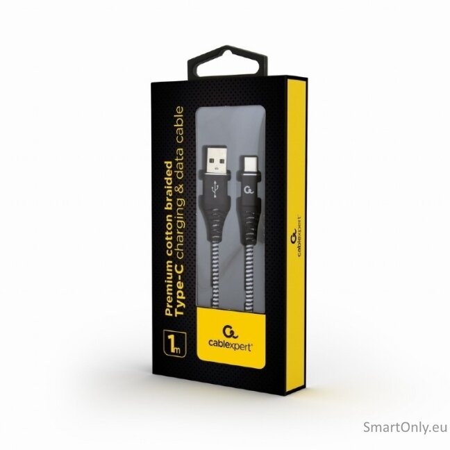 Cablexpert | Premium cotton braided Type-C USB charging and data cable, 1 m | CC-USB2B-AMCM-1M-BW 1 Cablexpert | Premium cotton braided Type-C USB charging and data cable, 1 m | CC-USB2B-AMCM-1M-BW 1