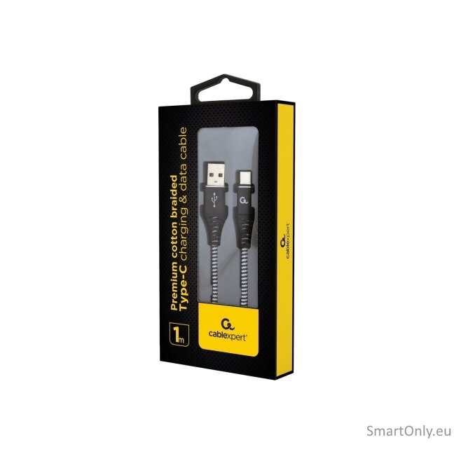 Cablexpert | Premium cotton braided Type-C USB charging and data cable, 1 m | CC-USB2B-AMCM-1M-BW 3