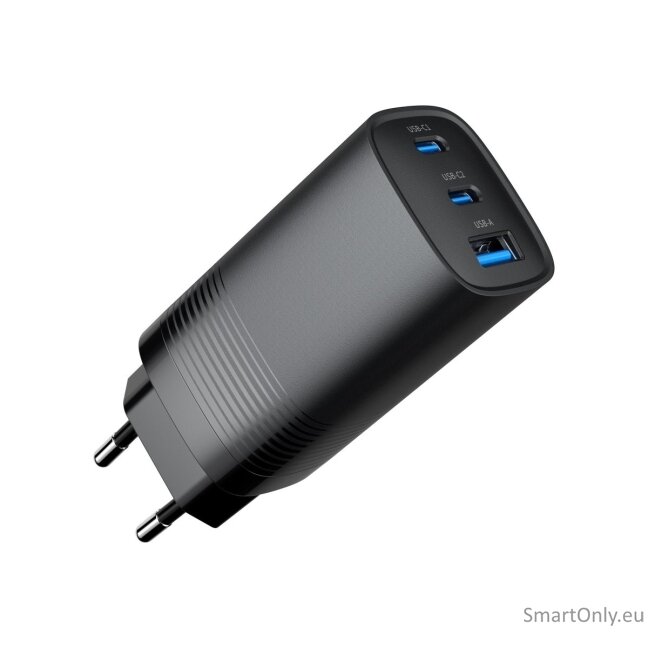 Cablexpert TA-UC-PDQC65-01-BK 3-port 65 W GaN USB PowerDelivery fast charger, black | Cablexpert 1
