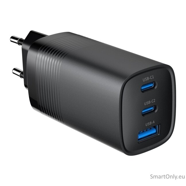 Cablexpert TA-UC-PDQC65-01-BK 3-port 65 W GaN USB PowerDelivery fast charger, black | Cablexpert 3