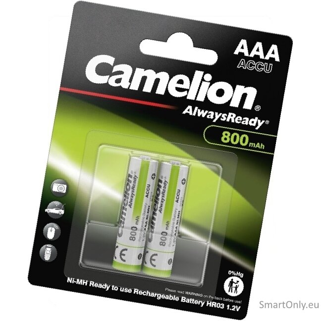 Camelion AlwaysReady AAA R03 800 mah pakraunamos baterijos 2 vnt. 2 Camelion AlwaysReady AAA R03 800 mah pakraunamos baterijos 2 vnt. 2