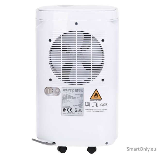 Camry Air Dehumidifier CR 7851 Power 200 W, Suitable for rooms up to 60 m³, Water tank capacity 2.2 L, White 3