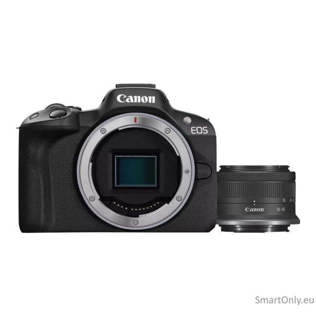 Canon | EOS R50 + RF-S 18-45mm F4.5-6.3 IS STM (SIP) | Megapixel 24.2 MP | Image stabilizer | ISO sensitivity (max) 32000 | Display diagonal 2.95 " | Wi-Fi | Video recording | Automatic, manual | CMOS | Black 9 Canon | EOS R50 + RF-S 18-45mm F4.5-6.3 IS STM (SIP) | Megapixel 24.2 MP | Image stabilizer | ISO sensitivity (max) 32000 | Display diagonal 2.95 " | Wi-Fi | Video recording | Automatic, manual | CMOS | Black 9