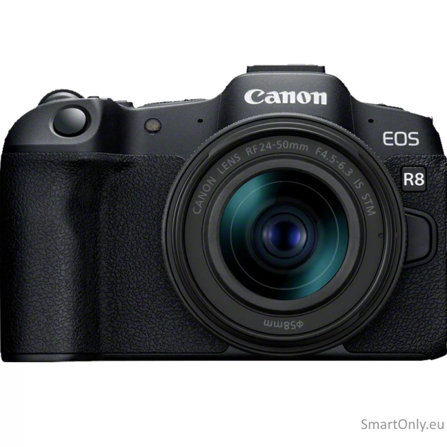 Canon | EOS R8 Body + RF 24-50mm F4.5-6.3 IS STM (AIP) | Megapixel 24.2 MP | Image stabilizer | ISO sensitivity (max) 102400 | Display diagonal 3 " | Wi-Fi | Video recording | Automatic, manual | CMOS 2