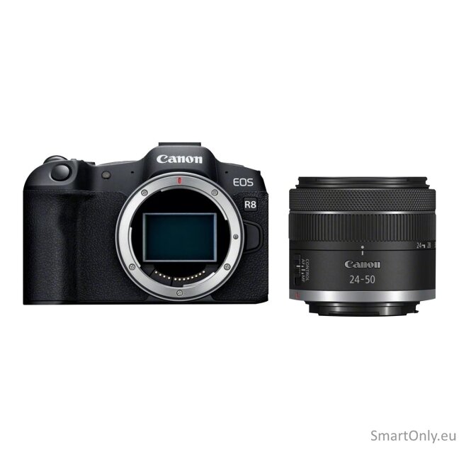 Canon | EOS R8 Body + RF 24-50mm F4.5-6.3 IS STM (AIP) | Megapixel 24.2 MP | Image stabilizer | ISO sensitivity (max) 102400 | Display diagonal 3 " | Wi-Fi | Video recording | Automatic, manual | CMOS 7