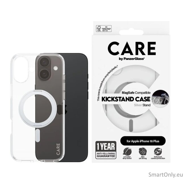 CARE by PanzerGlass Case Feature | Back protection | Apple | iPhone 16 Plus | Recycled plastic | Silver | Kickstand & MagSafe 2 CARE by PanzerGlass Case Feature | Back protection | Apple | iPhone 16 Plus | Recycled plastic | Silver | Kickstand & MagSafe 2