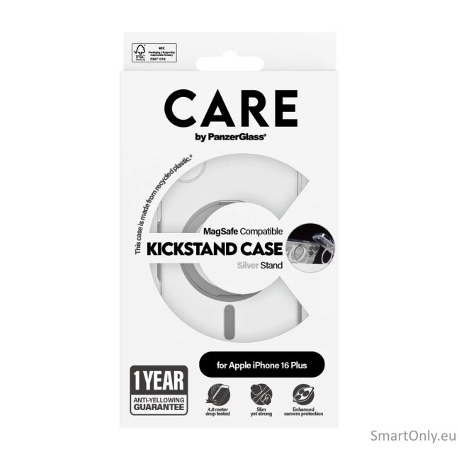CARE by PanzerGlass Case Feature | Back protection | Apple | iPhone 16 Plus | Recycled plastic | Silver | Kickstand & MagSafe 3