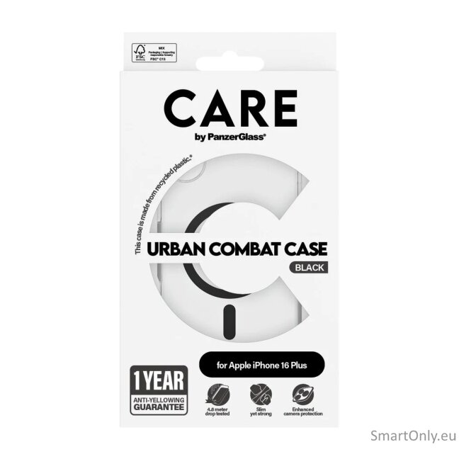 CARE by PanzerGlass Case Flagship | Back protection | Apple | iPhone 16 Plus | Recycled plastic | Transparent/Black | MagSafe 3 CARE by PanzerGlass Case Flagship | Back protection | Apple | iPhone 16 Plus | Recycled plastic | Transparent/Black | MagSafe 3