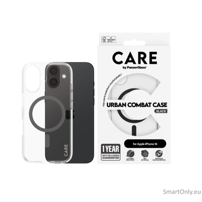 CARE by PanzerGlass Case Flagship Black MagSafe iPhone 16 | CARE 2