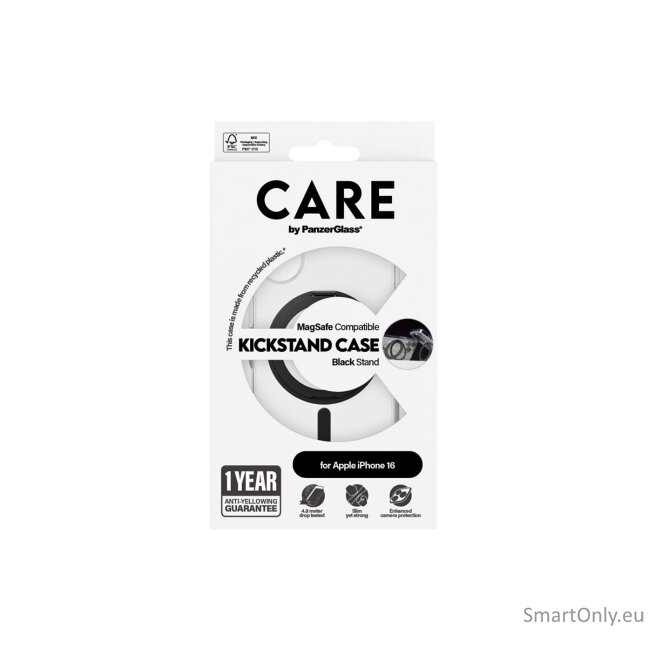 CARE by PanzerGlass Feature Case Transparent w. Black Kickstand & MagSafe iPhone 16 | CARE 7 CARE by PanzerGlass Feature Case Transparent w. Black Kickstand & MagSafe iPhone 16 | CARE 7