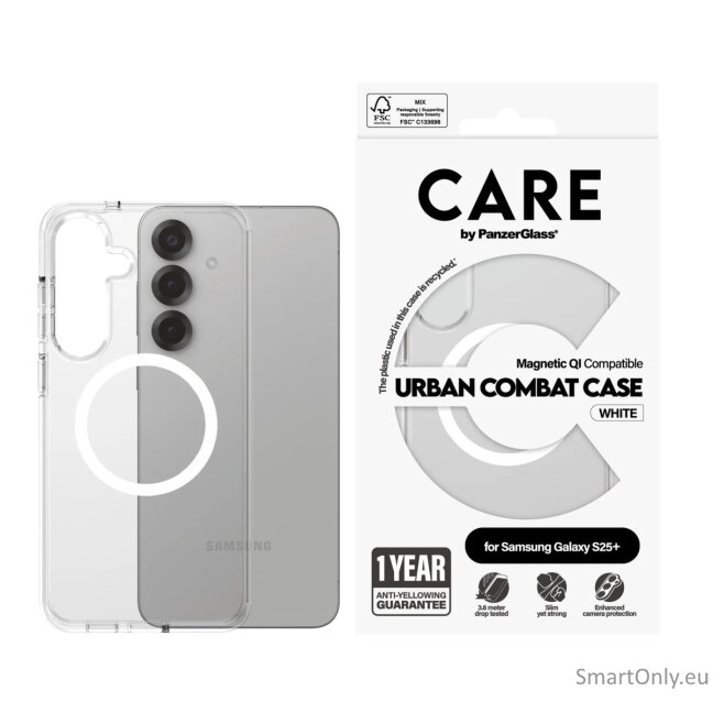 CARE by PanzerGlass Flagship Case Transparent Urban Combat w. White Qi Compatible Samsung Galaxy S25 | CARE 2