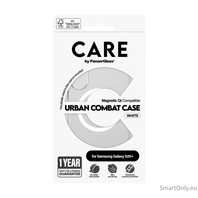 CARE by PanzerGlass Flagship Case Transparent Urban Combat w. White Qi Compatible Samsung Galaxy S25 | CARE 3 CARE by PanzerGlass Flagship Case Transparent Urban Combat w. White Qi Compatible Samsung Galaxy S25 | CARE 3