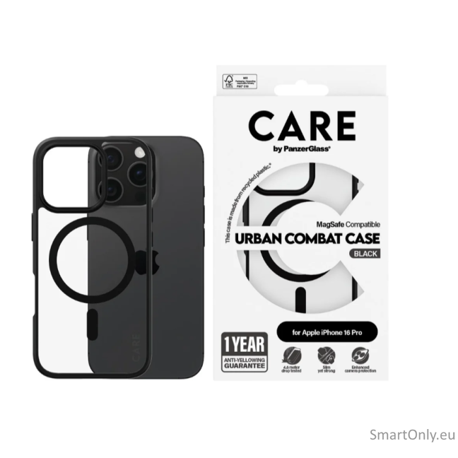 CARE Flagship Case | Back cover | Apple | iPhone 16 PRO | Recycled plastic | Black | MagSafe 2 CARE Flagship Case | Back cover | Apple | iPhone 16 PRO | Recycled plastic | Black | MagSafe 2