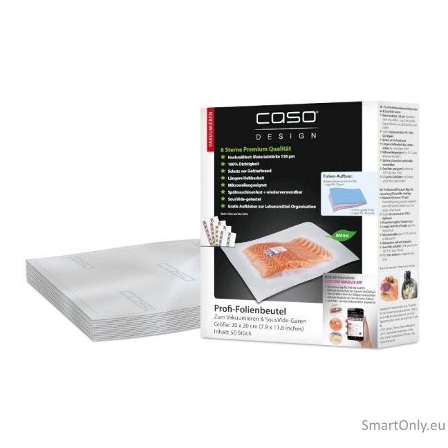 Caso Foil Bags 01219 50 units Dimensions (W x L) 20 x 30 cm Ribbed 2 Caso Foil Bags 01219 50 units Dimensions (W x L) 20 x 30 cm Ribbed 2